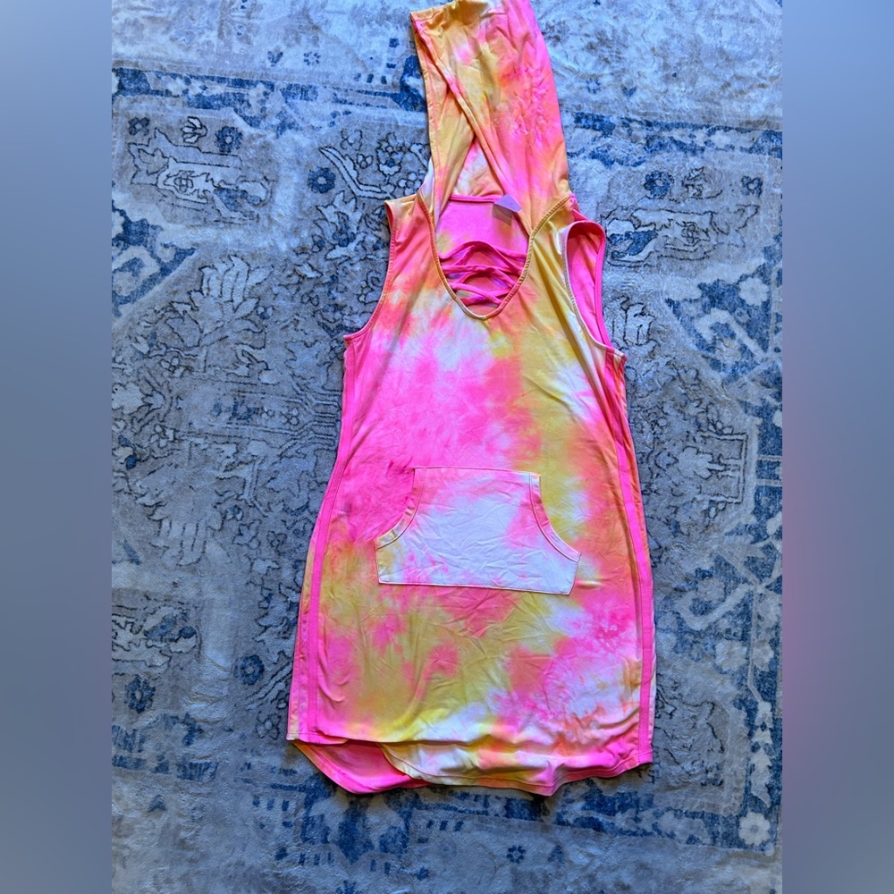 Tie die hooded dress or beach cover up
